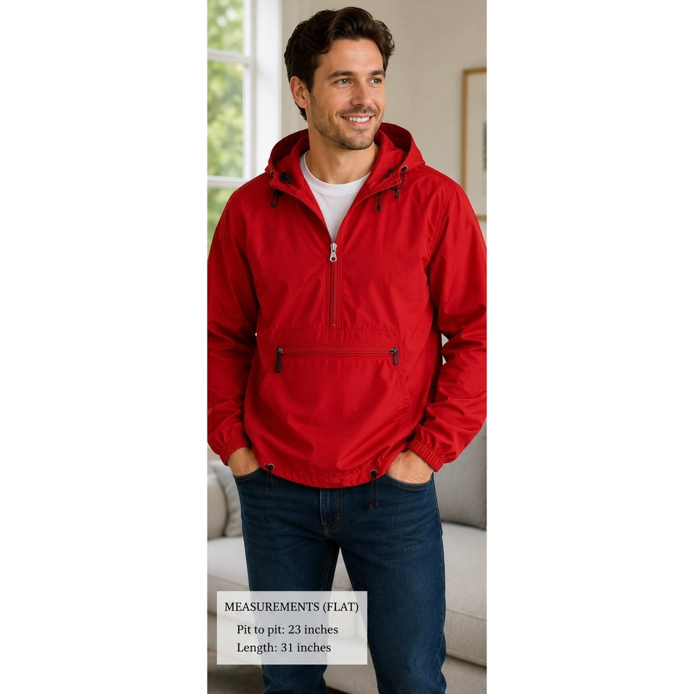 Lands' End Men's Red Hooded Anorak Windbreaker Jacket Large Pullover Packable